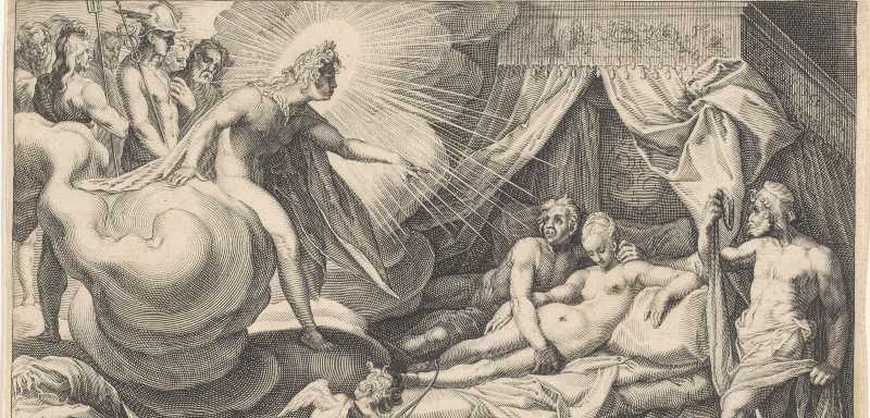 Hephaistos stellt Aphrodite und Ares bloß, das "Homerisches Gelächter"